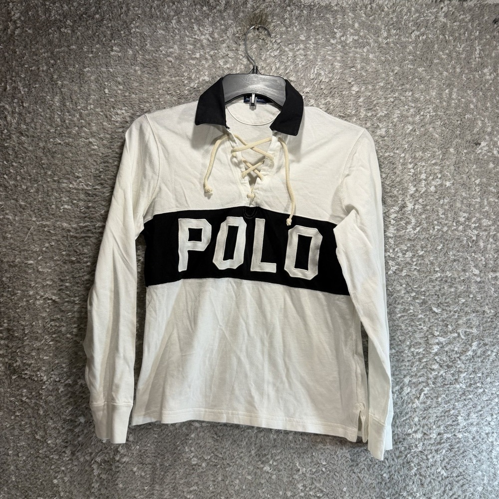 Polo By Ralph Lauren Women Logo Lace-Up Jersey Polo Shirt M Preppy Equestrian